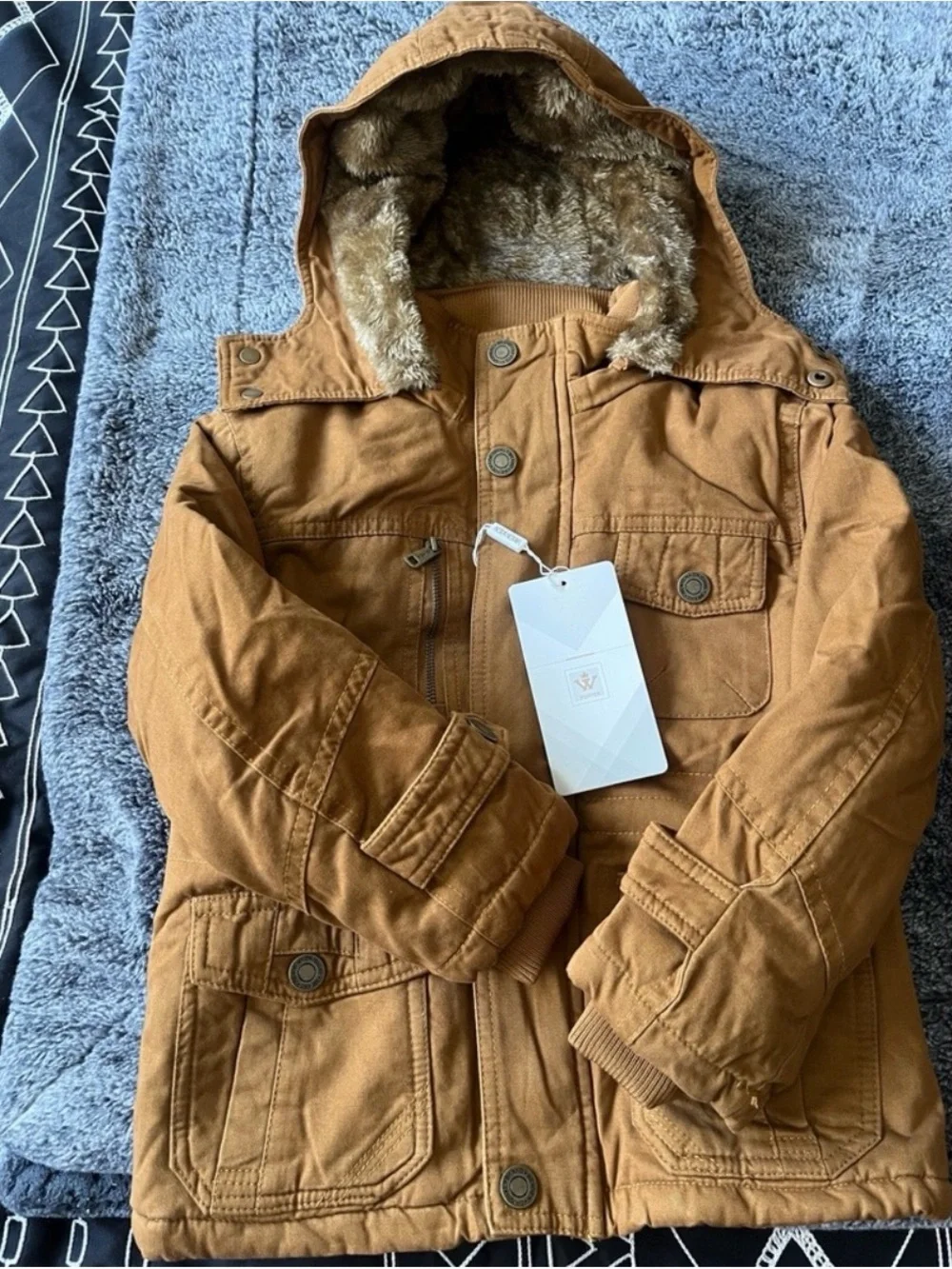 WEN Kids Hooded Puffer Jacket in Brown with Faux Fur Lining